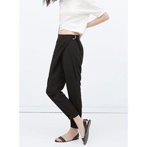 NWT Zara Women Black Pants - Wrap Front / Loose Fit Size Large